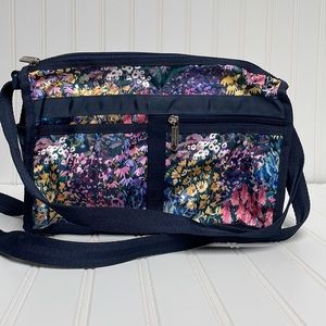 LeSportsac Navy Blue Floral Bag Garden Print w/Adjustable Strap